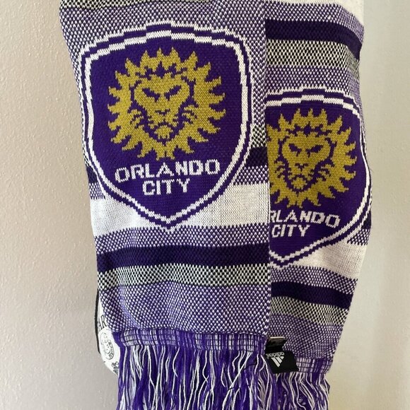 Adidas MLS Orlando City Soccer Club Futbol Purple Knit Scarf - 60” Long (HT3) - Picture 2 of 5